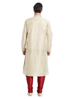 Fawn Art silk straight embroidery kurta for men's 4
