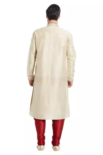 Fawn art silk straight embroidery kurta for men's