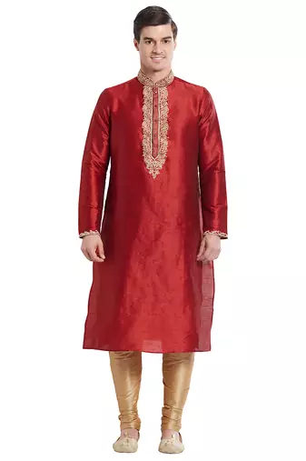 Maroon art silk straight embroidery kurta for men's
