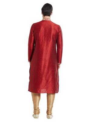 Maroon Art silk straight embroidery kurta for men's 4