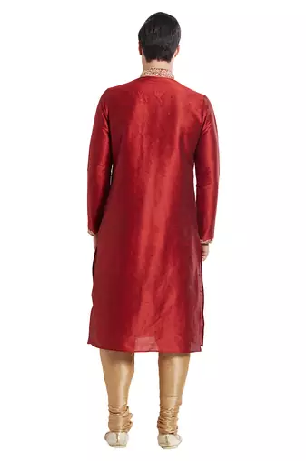 Maroon art silk straight embroidery kurta for men's