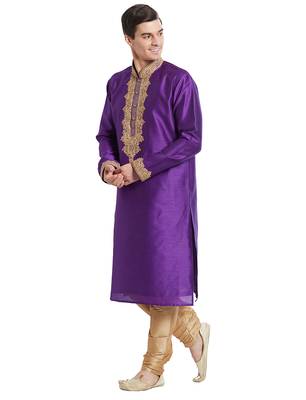 True purple Art silk straight embroidery kurta for men's 2