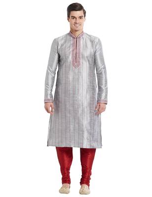 Grey Art silk straight stitched kurta for men's 1