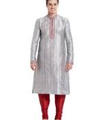 Grey Art silk straight stitched kurta for men's