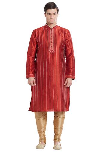 Maroon art silk straight embroidery kurta for men's