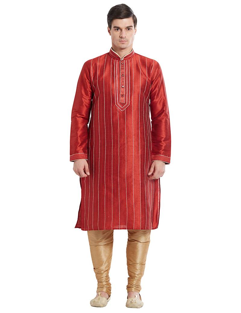 Maroon art silk straight embroidery kurta for men's