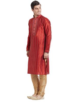 Maroon Art silk straight embroidery kurta for men's 2