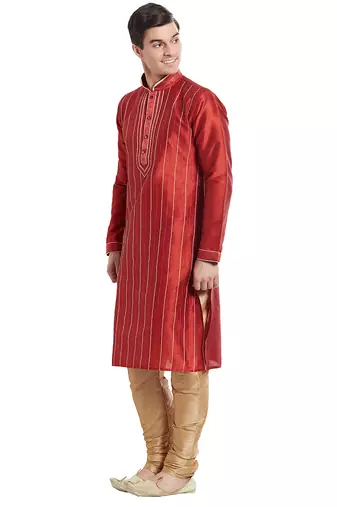 Maroon art silk straight embroidery kurta for men's