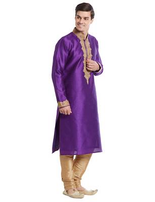True purple Art silk straight embroidery kurta for men's 3