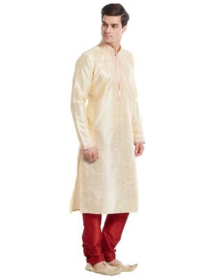 Fawn Art silk straight stitched kurta for men's 3