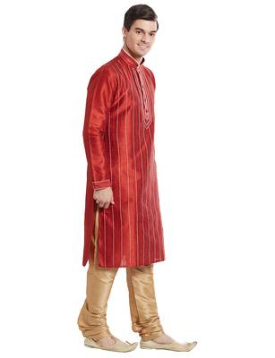 Maroon Art silk straight embroidery kurta for men's 3