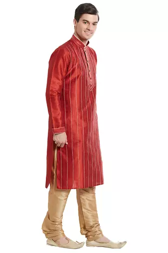 Maroon art silk straight embroidery kurta for men's