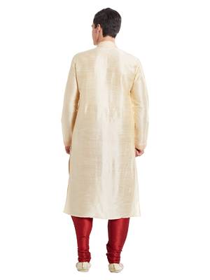 Fawn Art silk straight stitched kurta for men's 4