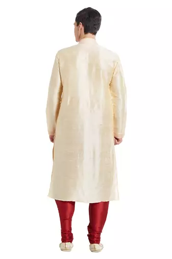 Fawn art silk straight stitched kurta for men's