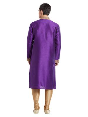 True purple Art silk straight embroidery kurta for men's 4