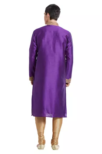 True purple art silk straight embroidery kurta for men's