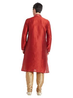 Maroon Art silk straight embroidery kurta for men's 4
