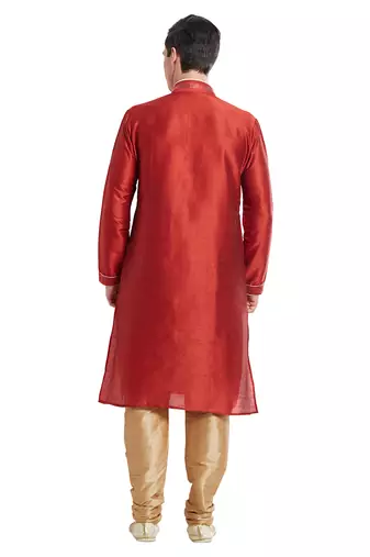 Maroon art silk straight embroidery kurta for men's