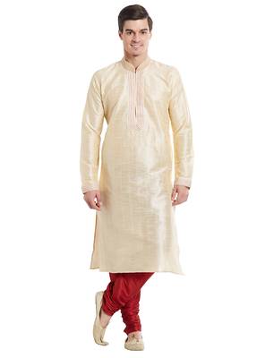 Fawn Art silk straight stitched kurta for men's 5