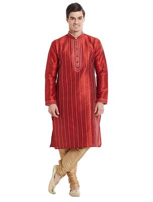 Maroon Art silk straight embroidery kurta for men's 5
