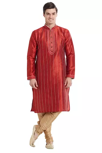 Maroon art silk straight embroidery kurta for men's