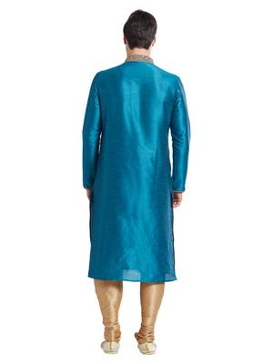 Rama green Art silk straight embroidery kurta for men's 4