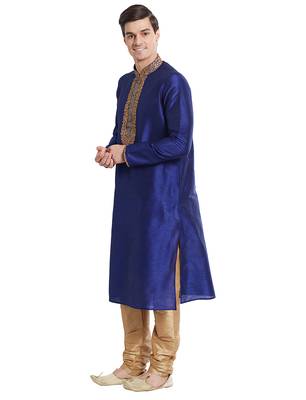 Blue Art silk straight embroidery kurta for men's 2