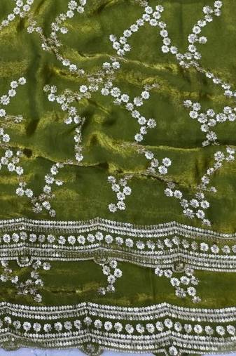 Olive Color Sequence Work Silk Saree