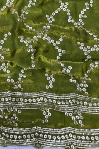 Olive Color Sequence Work Silk Saree