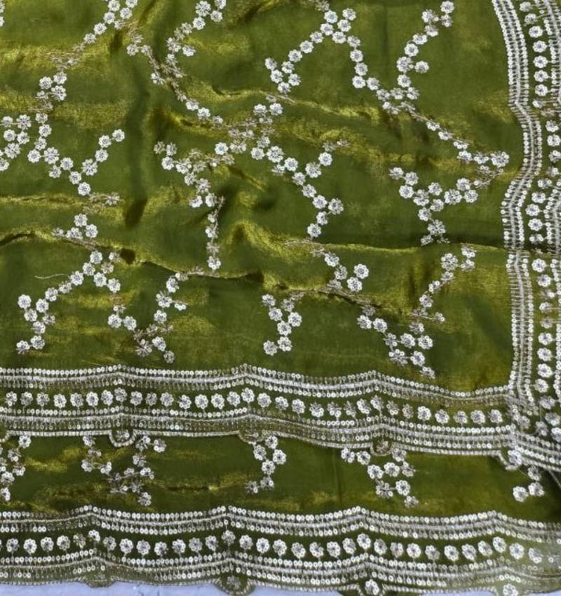 Olive Color Sequence Work Silk Saree