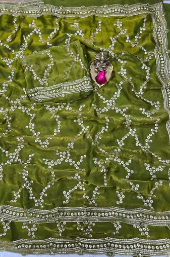 Olive Color Sequence Work art silk saree
