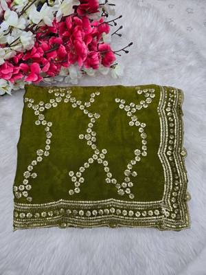 Olive Color Sequence Work art silk saree 3