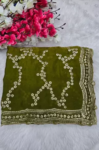 Olive Color Sequence Work art silk saree