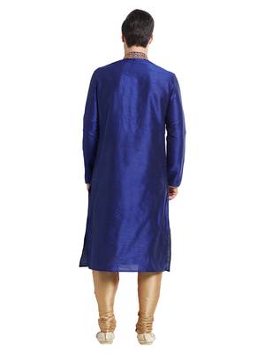 Blue Art silk straight embroidery kurta for men's 4