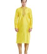 Yellow art silk straight embroidery kurta for men's