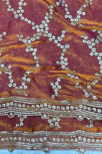 Orange Color Sequence Work art silk saree