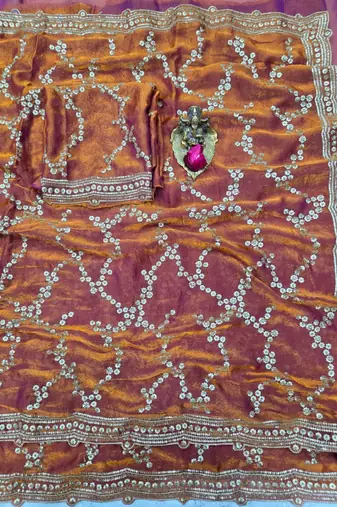 Orange Color Sequence Work art silk saree