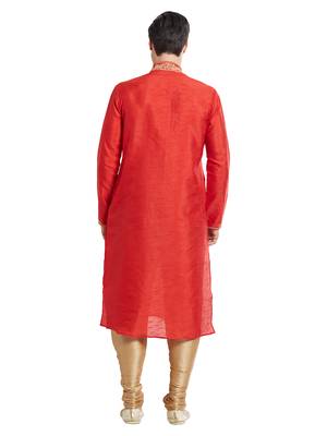 Red Art silk straight embroidery kurta for men's 4