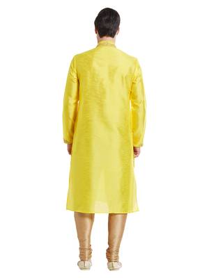 Yellow Art silk straight embroidery kurta for men's 4