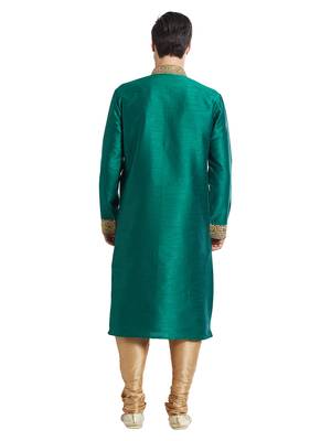 Green Art silk straight embroidery kurta for men's 4