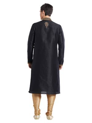 Black Art silk straight embroidery kurta for men's 4