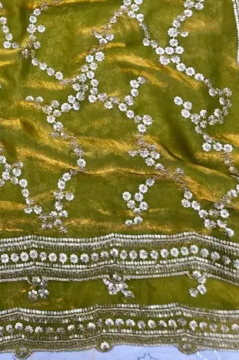 Parrot Green  Color Sequence Work art silk saree