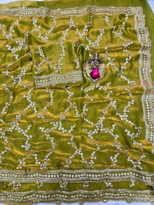 Parrot Green  Color Sequence Work art silk saree 3