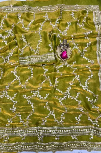 Parrot Green  Color Sequence Work art silk saree