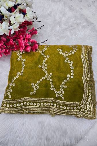 Parrot Green  Color Sequence Work Silk Saree