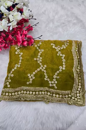 Parrot Green  Color Sequence Work Silk Saree