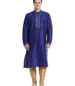 Blue art silk straight stitched kurta for men's