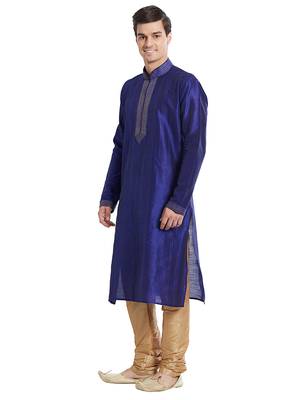 Blue Art silk straight stitched kurta for men's 2