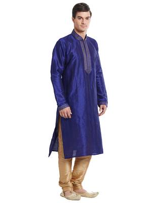 Blue Art silk straight stitched kurta for men's 3