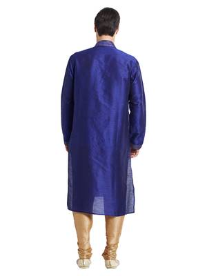 Blue Art silk straight stitched kurta for men's 4
